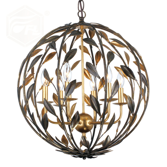 English Bronze and Antique Gold 6 Light Sphere Chandelier Light