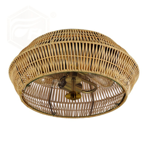 FL-011CL 2 - Light Rattan Caged Drum Flush Mount