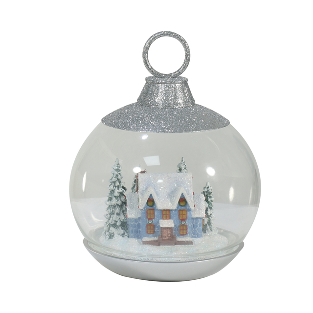 FL-015CR Snowy Blue House Christmas Tree Snow Globe