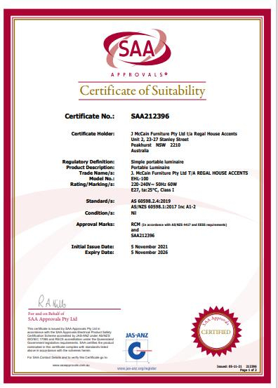  SAA CERTIFICATION 